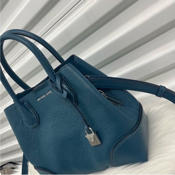 MICHAEL KORS Royal Blue Mercer Satchel Tote Handbag Crossbody Jet Set Bedford - Picture 3 of 12